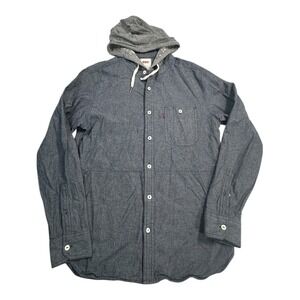 Levi Strauss & Co Mens Chambray Hooded Button Down Shirt Size S Grey Long Sleeve